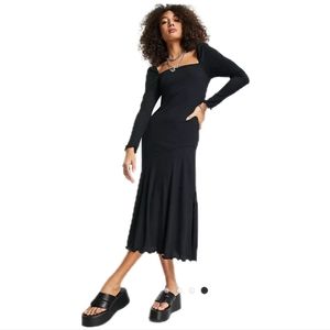 Topshop black square neck jersey midi dress